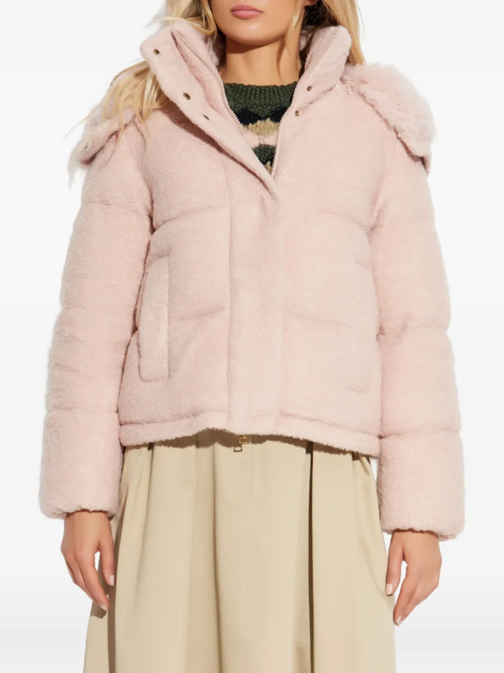 Moncler Virieu Bouclé Padded Jacket In Purple