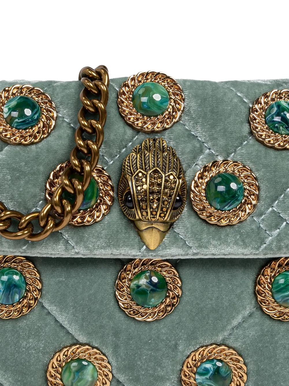 Kurt Geiger Mini Chain-strap Velvet Shoulder Bag In Green