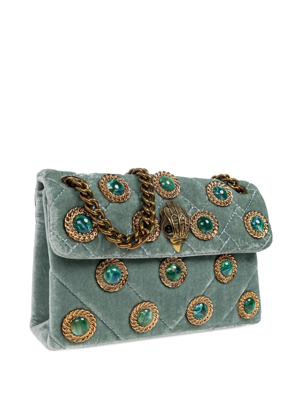 Kurt Geiger Mini Chain-strap Velvet Shoulder Bag In Green
