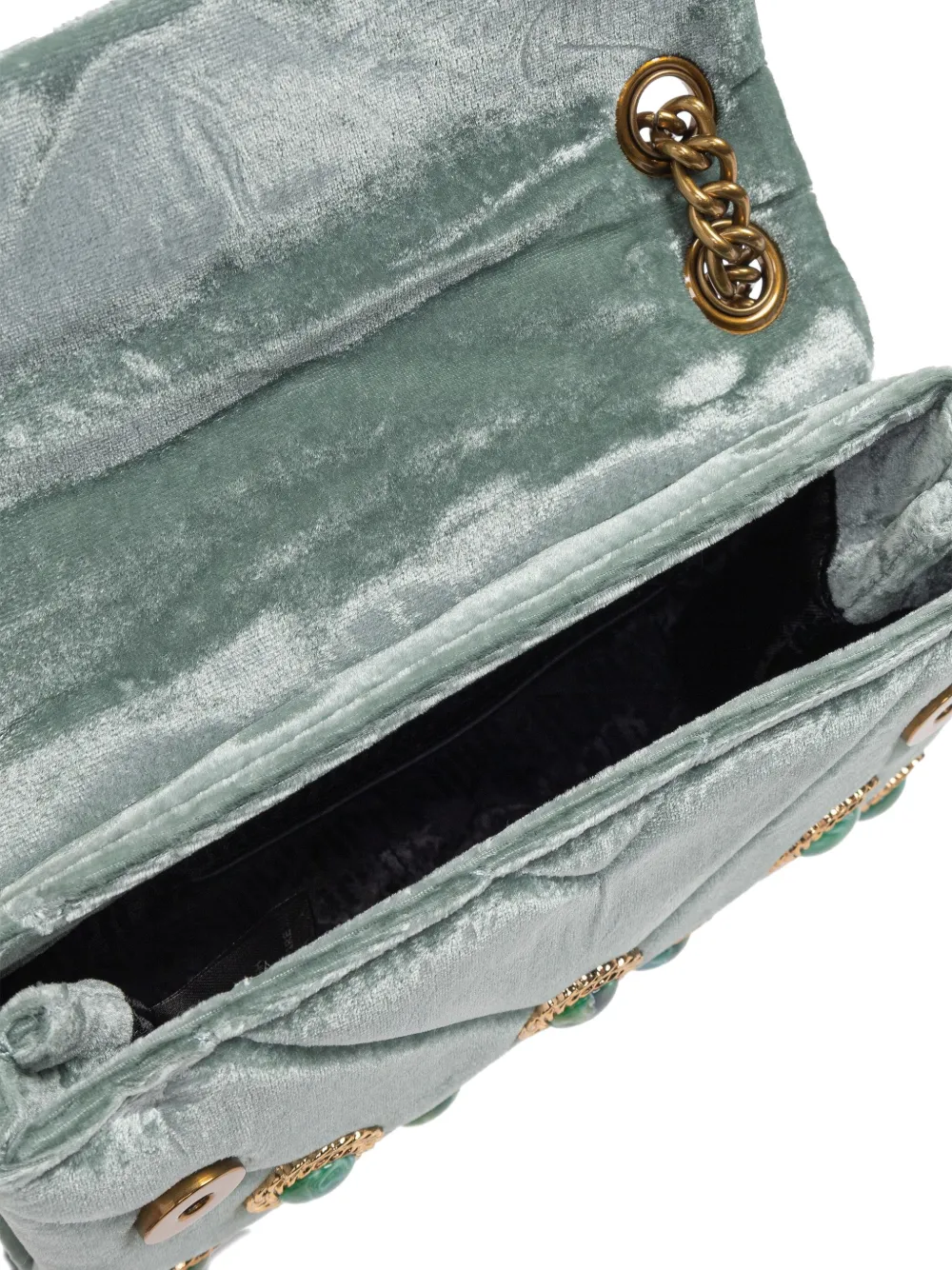Kurt Geiger Mini Chain-strap Velvet Shoulder Bag In Green