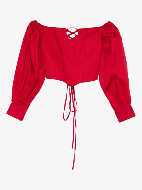 RHIZOME off-shoulder lace-up veracruz blouse