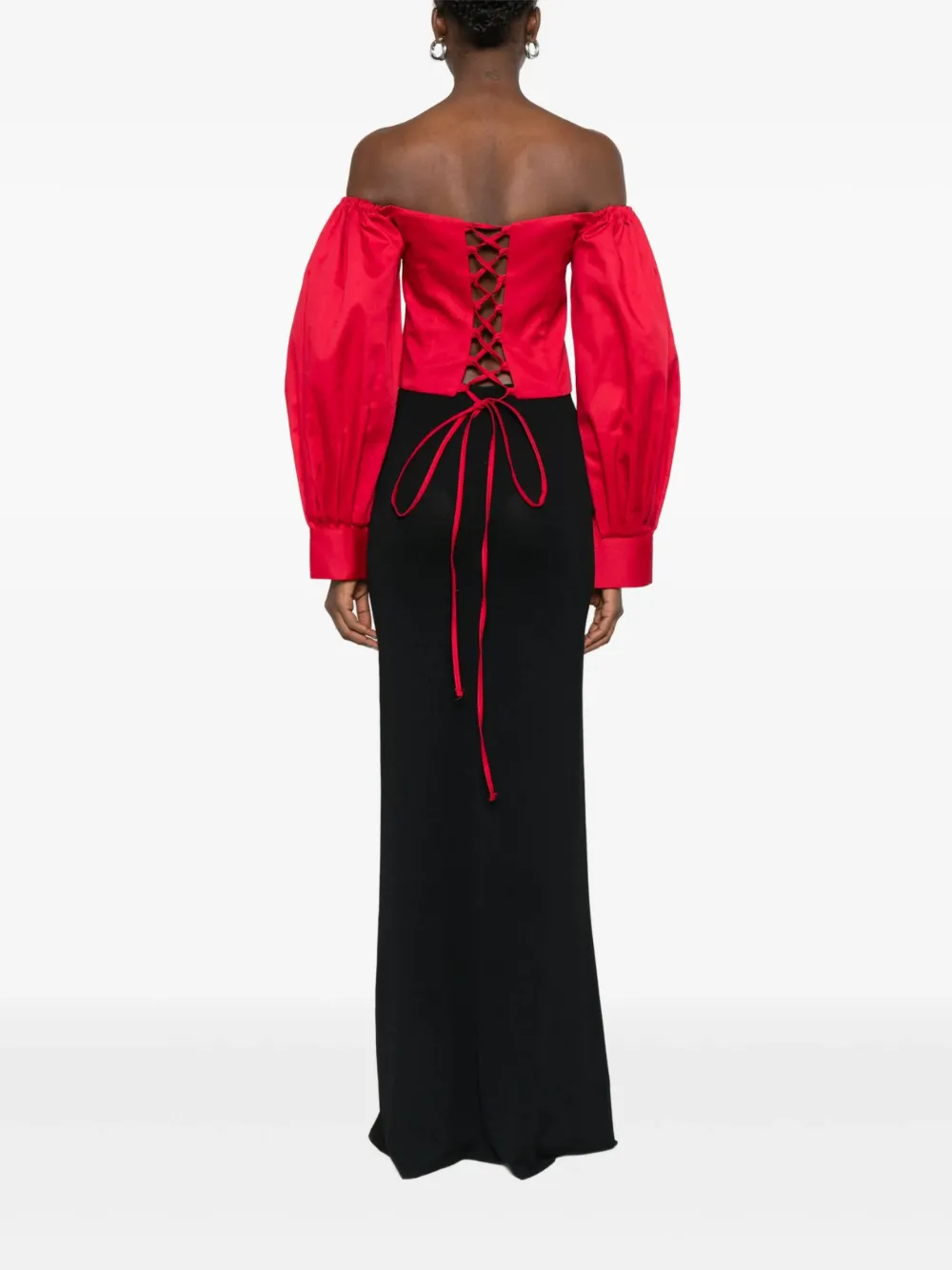 Rhizome Off-shoulder Lace-up Veracruz Blouse In Red
