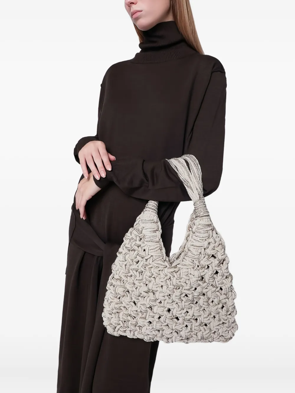 Hibourama Vannifique fluwelen shopper verfraaid met kristallen - Beige