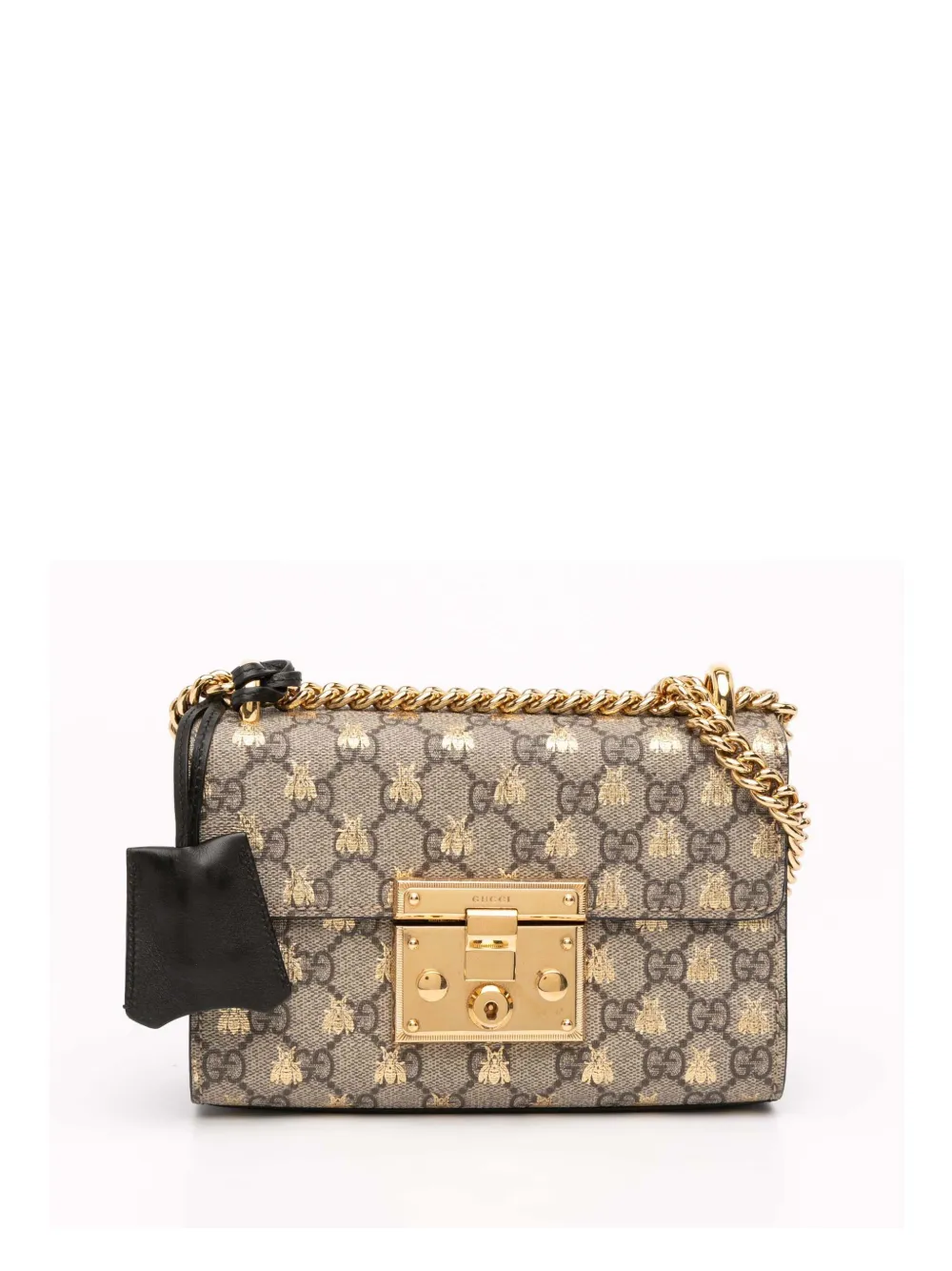 Pre-owned Gucci 2016-2025 Small Gg Supreme Bee Padlock Crossbody Bag In Brown