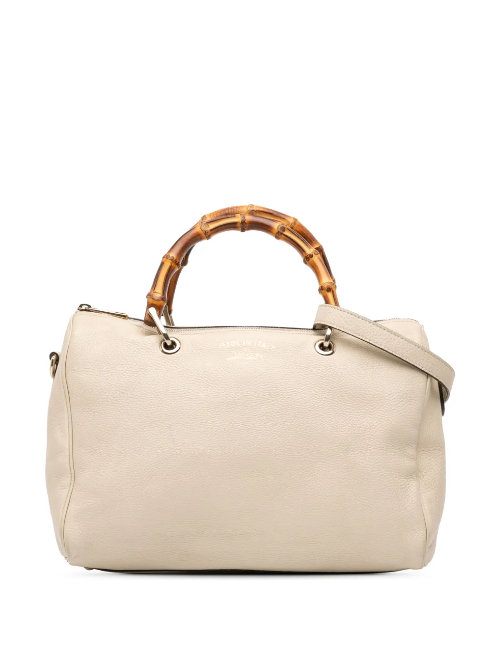 Pre-owned Gucci 2016-2025 Medium Calfskin Bamboo Shopper Boston Bag Satchel In White