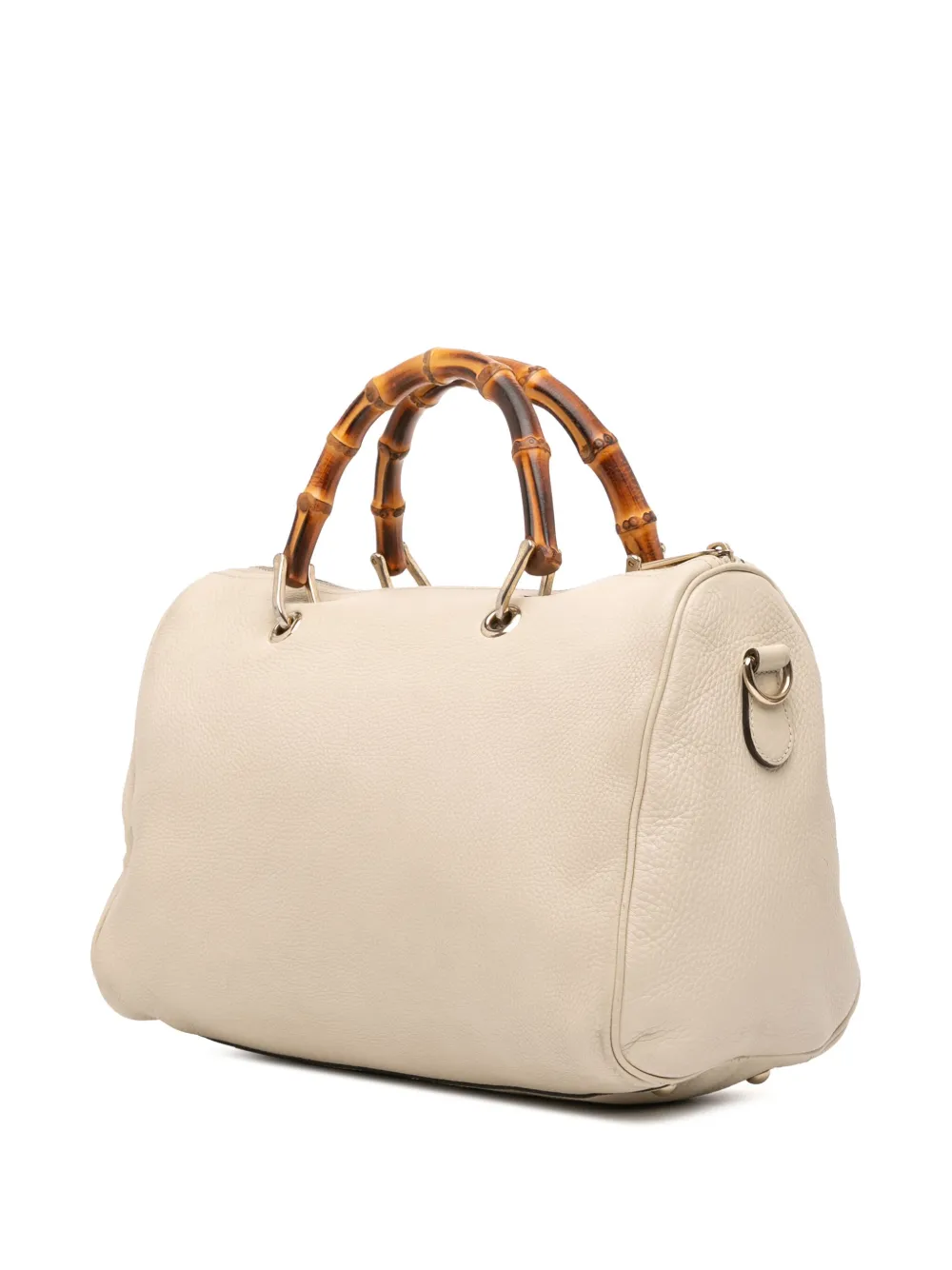 Pre-owned Gucci 2016-2025 Medium Calfskin Bamboo Shopper Boston Bag Satchel In White