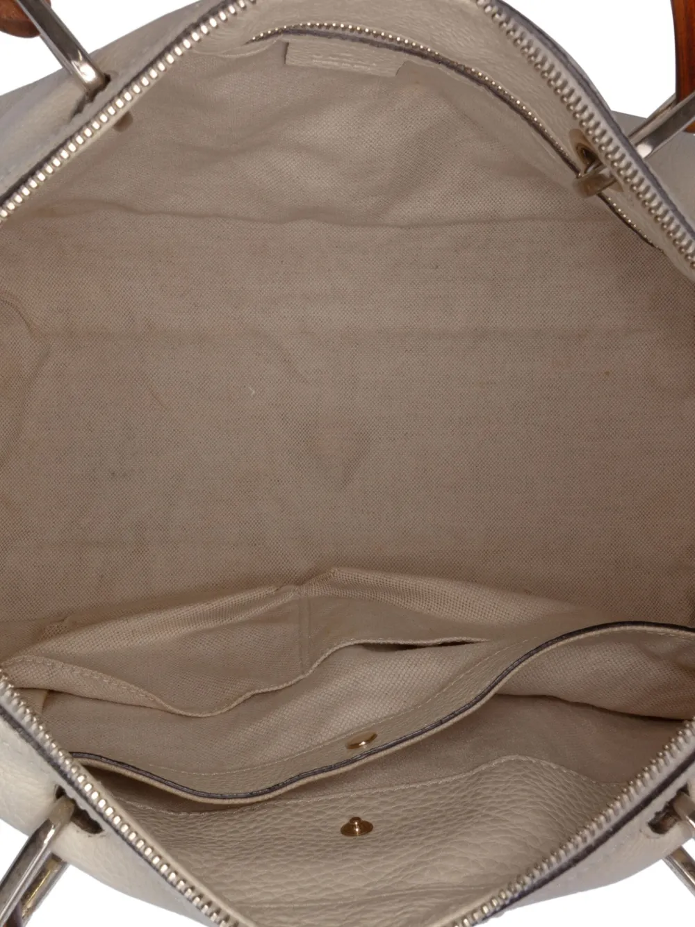 Pre-owned Gucci 2016-2025 Medium Calfskin Bamboo Shopper Boston Bag Satchel In White