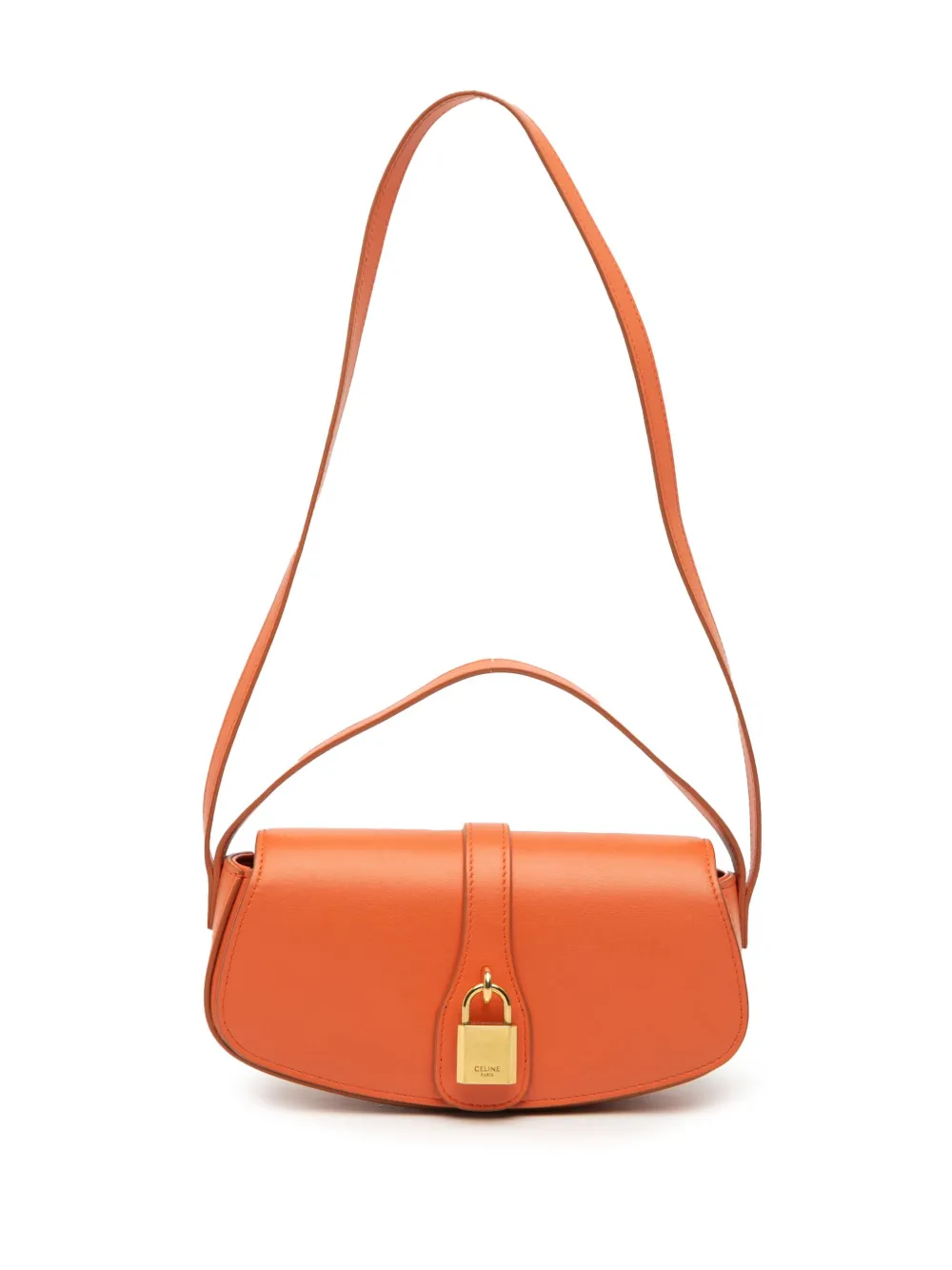 Pre-owned Celine 2021 Smooth Calfskin Tabou Clutch On Strap Satchel In Orange
