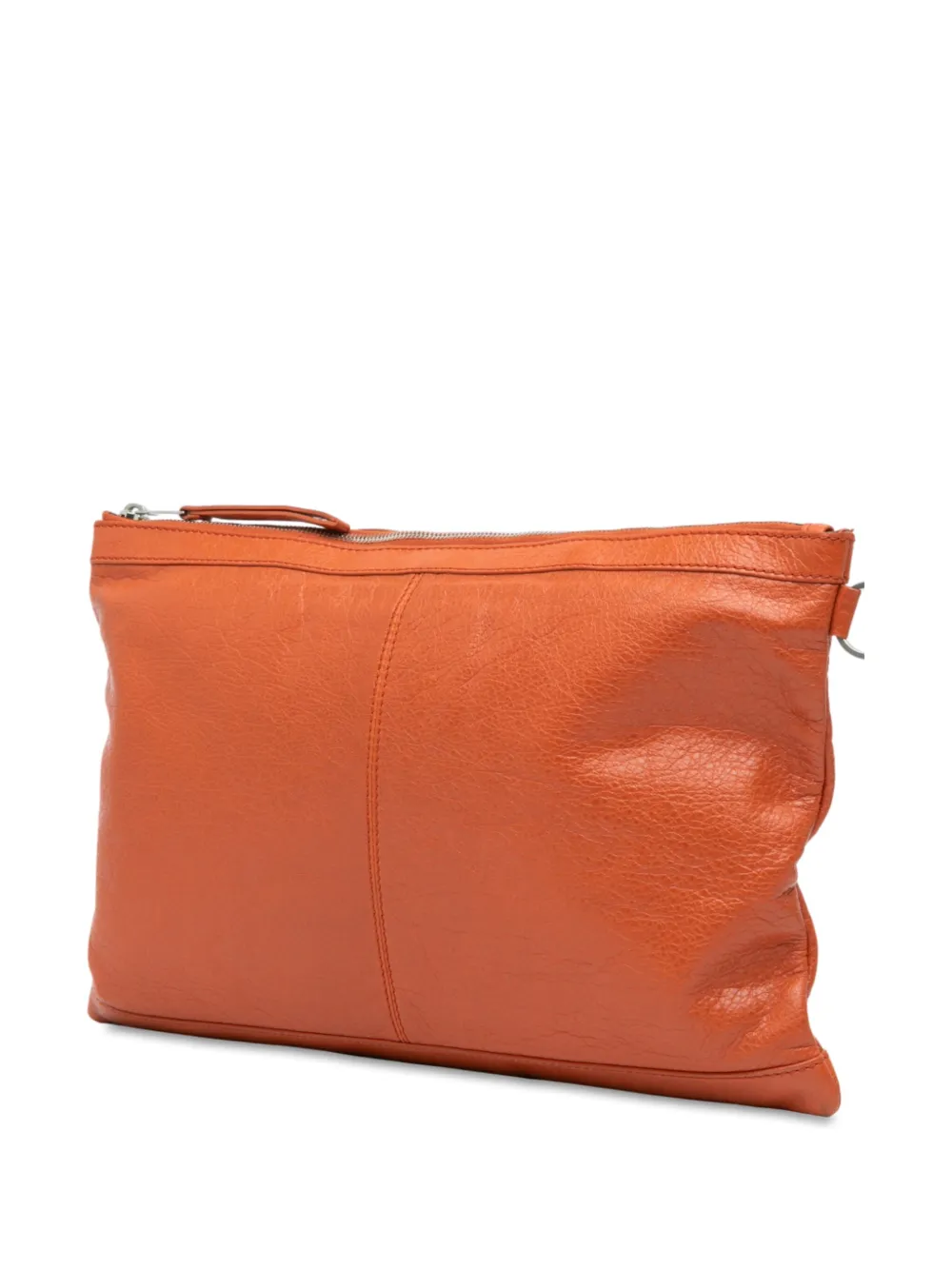 Pre-owned Balenciaga 2015 Lambskin Motocross Classic Clip L Clutch Bag In Orange