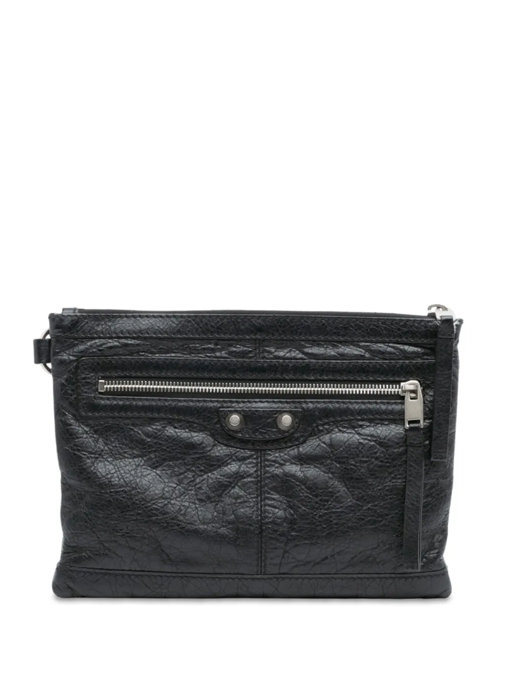 Pre-owned Balenciaga 2016 Lambskin Motocross Classic Clip S Clutch Bag In Black