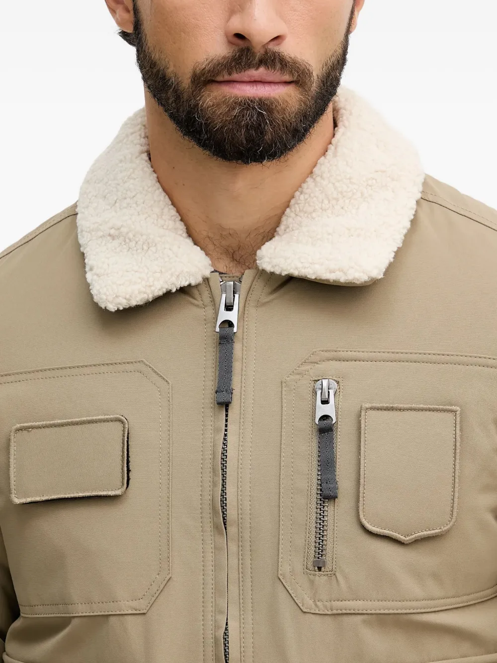 Aeronautica Militare Bomberjack met lammy kraag en meerdere zakken Beige