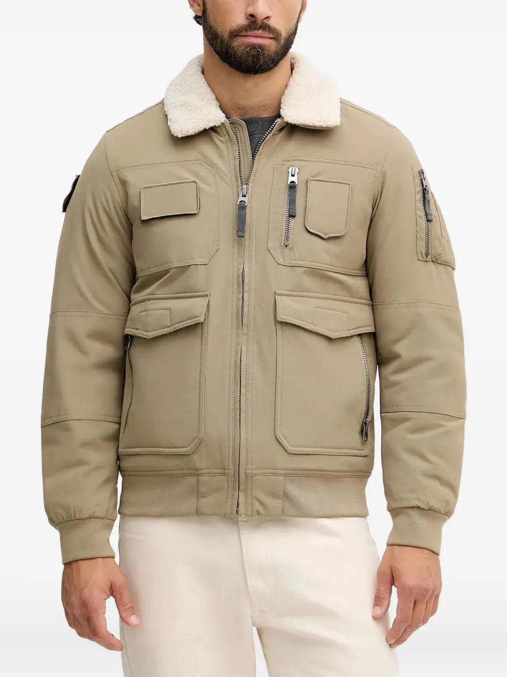Aeronautica Militare shearling-collar multi-pocket bomber jacket | Neutrals | Image 1