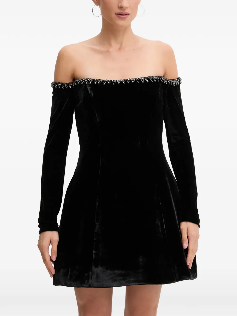 Bardot Nadene off-shoulder embellished-trim minidress - Nero