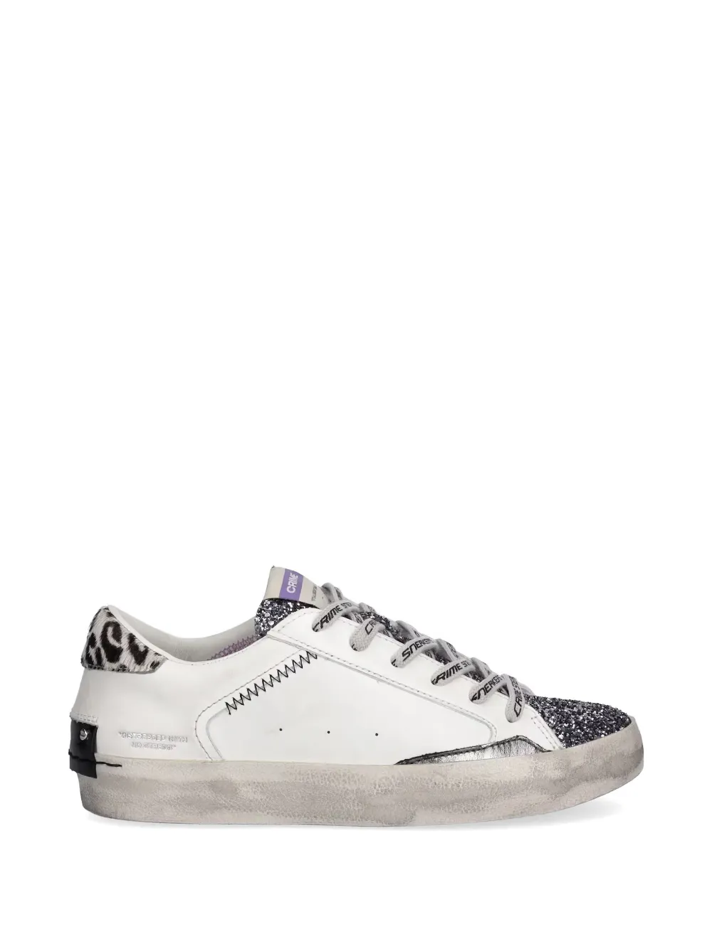 Crime London Sneakers met luipaardprint en glittervlak Wit