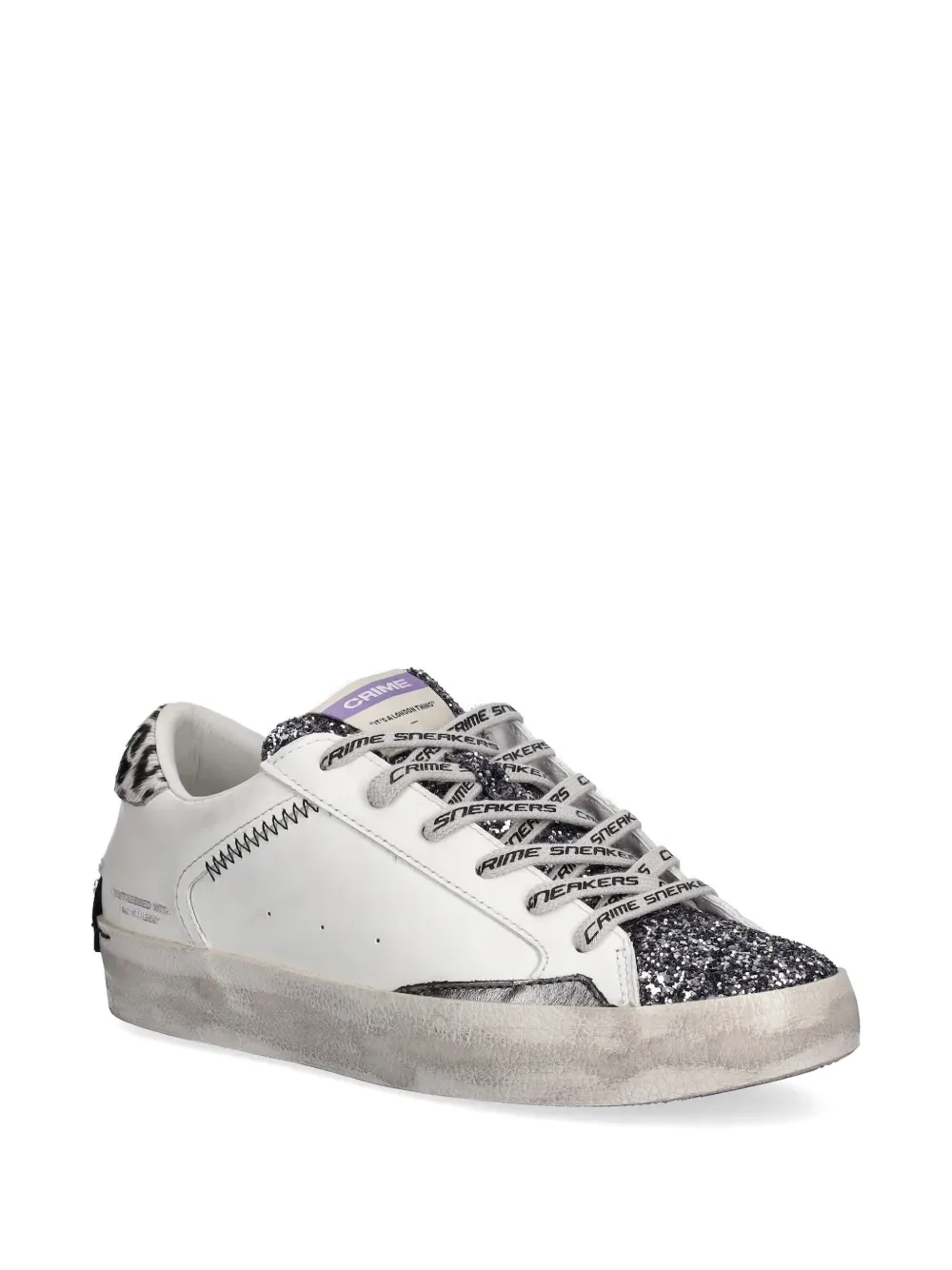 Crime London Sneakers met luipaardprint en glittervlak Wit