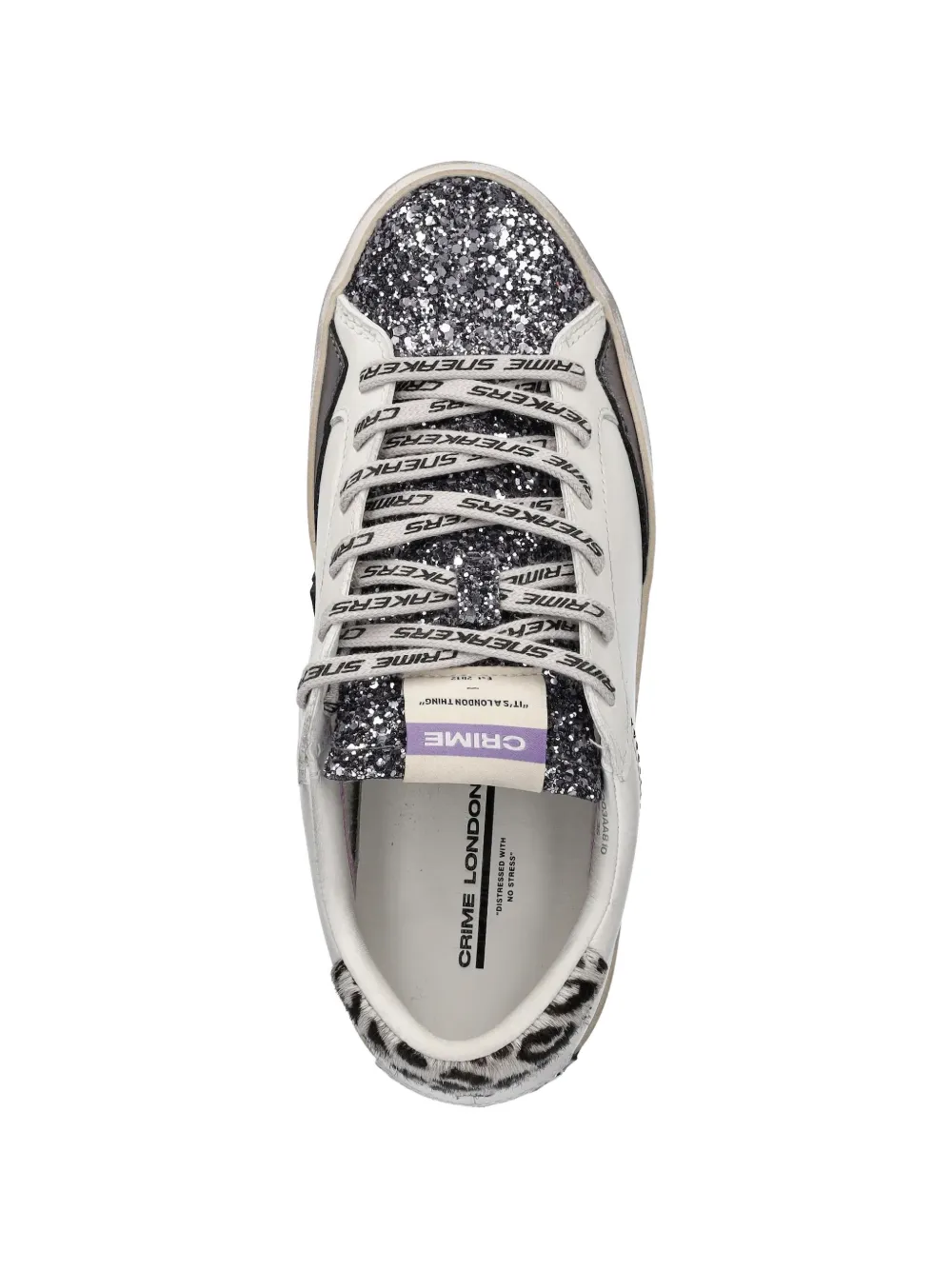 Crime London Sneakers met luipaardprint en glittervlak Wit