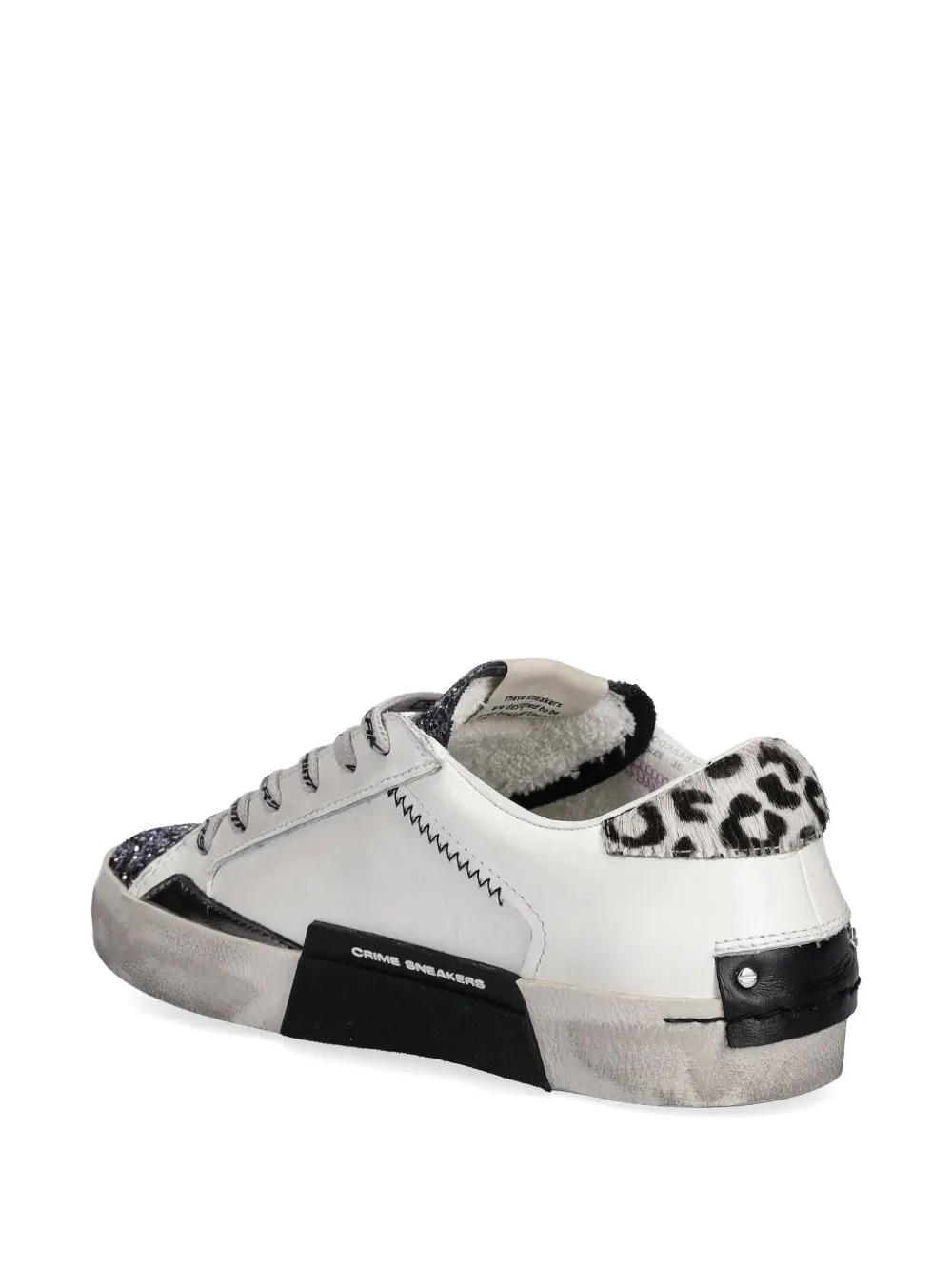 Crime London Sneakers met luipaardprint en glittervlak Wit