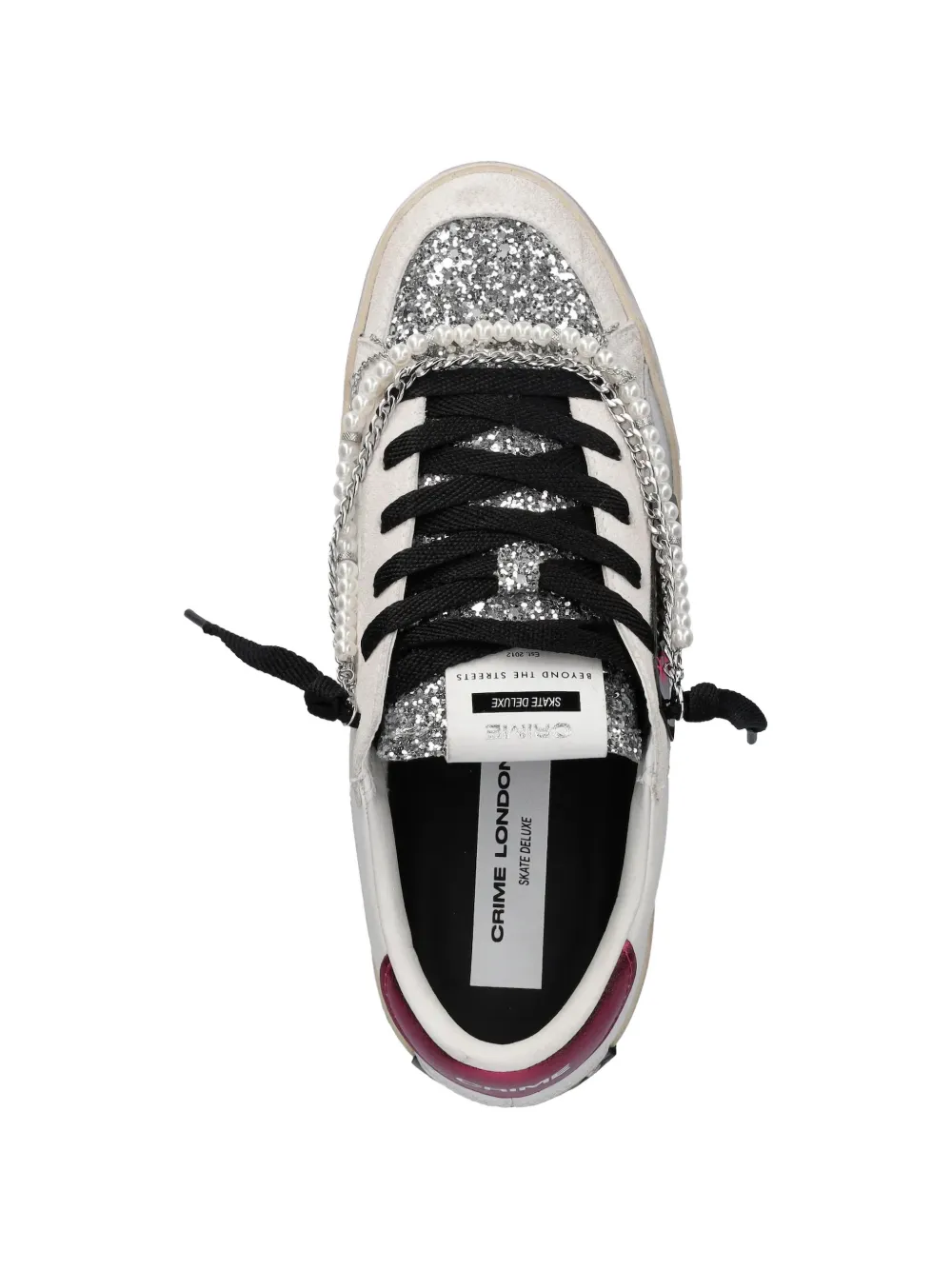 Crime London Sneakers met glitter en parel afwerking Wit
