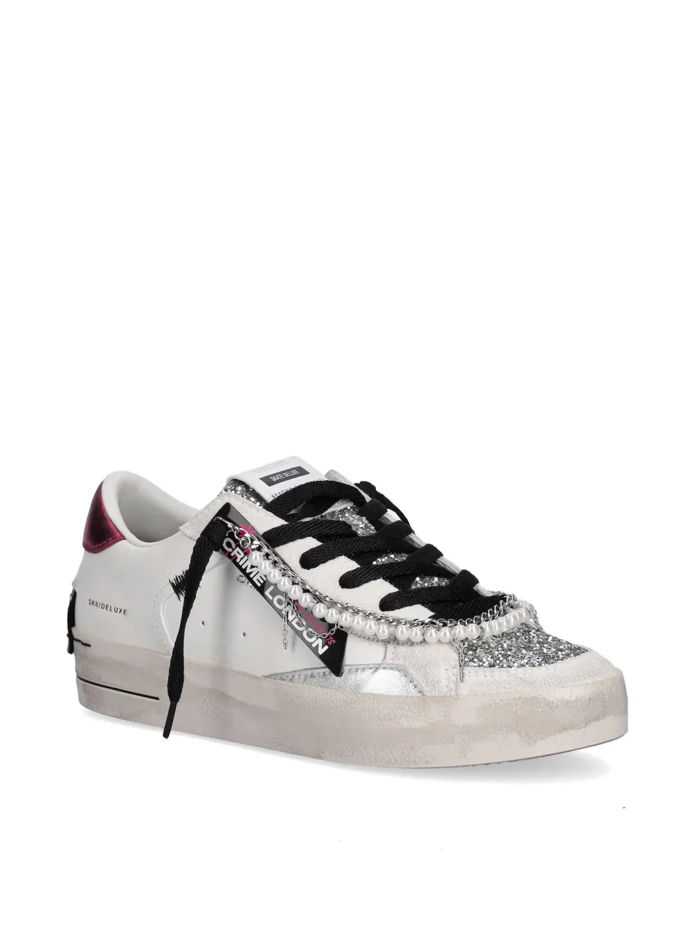Crime London Sneakers met glitter en parel afwerking Wit