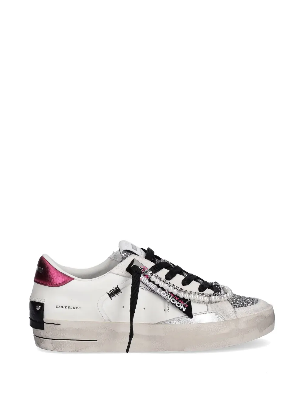 Crime London Sneakers met glitter en parel afwerking Wit