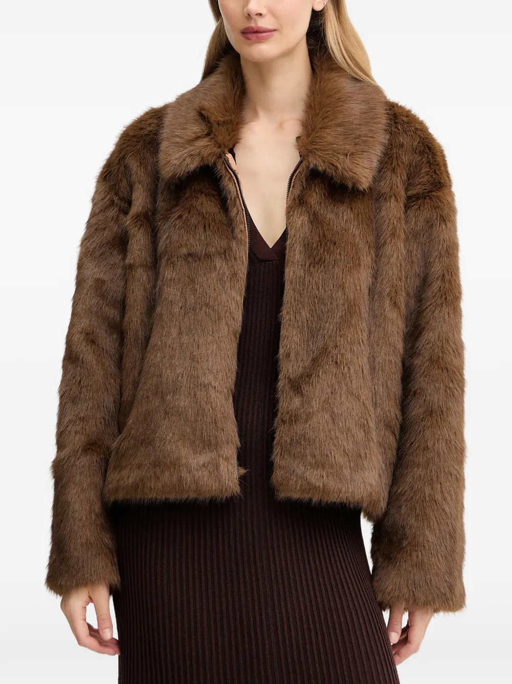 Bardot Sylvie zipped faux-fur jacket - Marrone