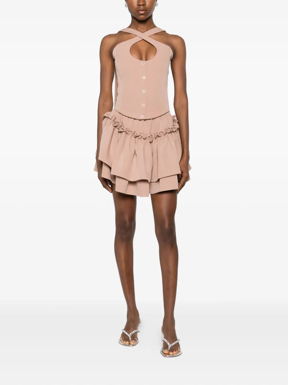 RHIZOME Katya ruffle-detail mini skirt - Bruin