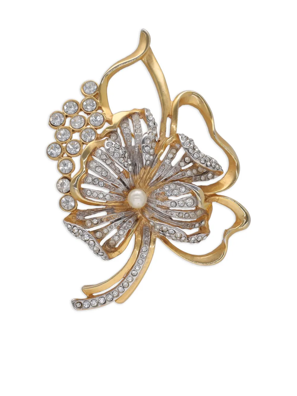 Vintage Embellished-leaf Brooch In Gold