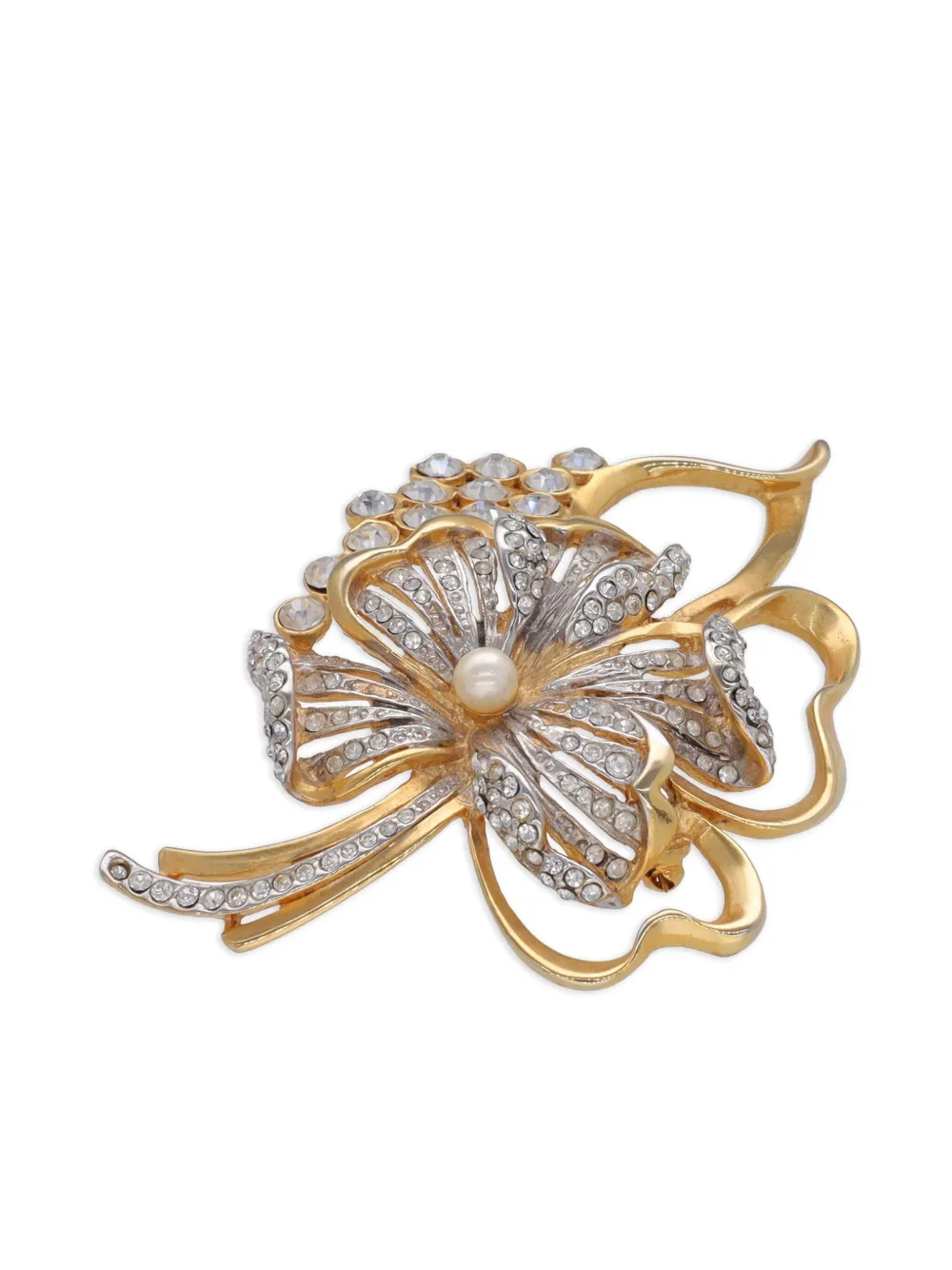 Vintage Embellished-leaf Brooch In Gold