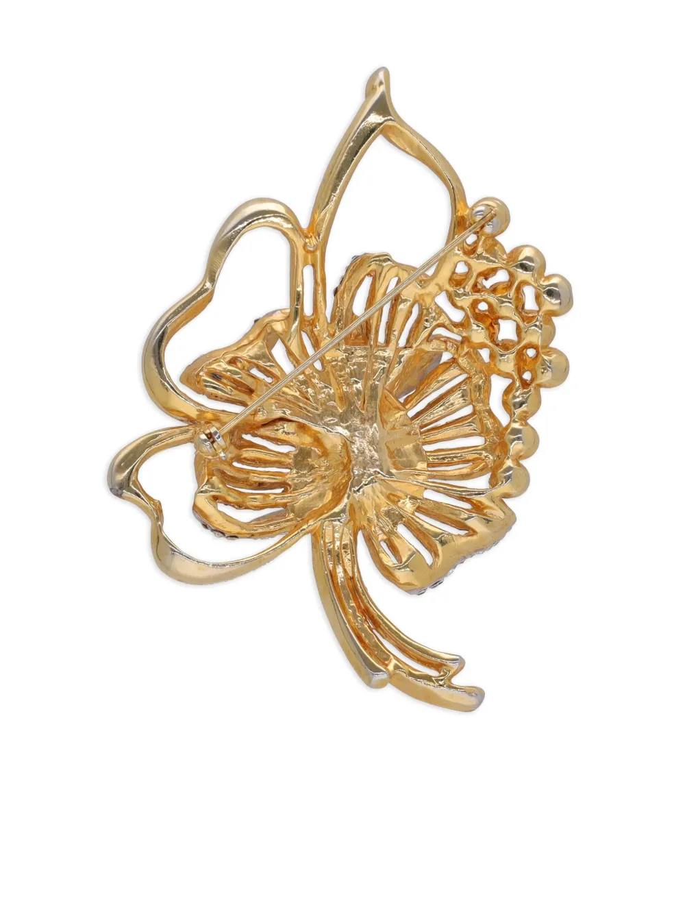 Vintage Embellished-leaf Brooch In Gold