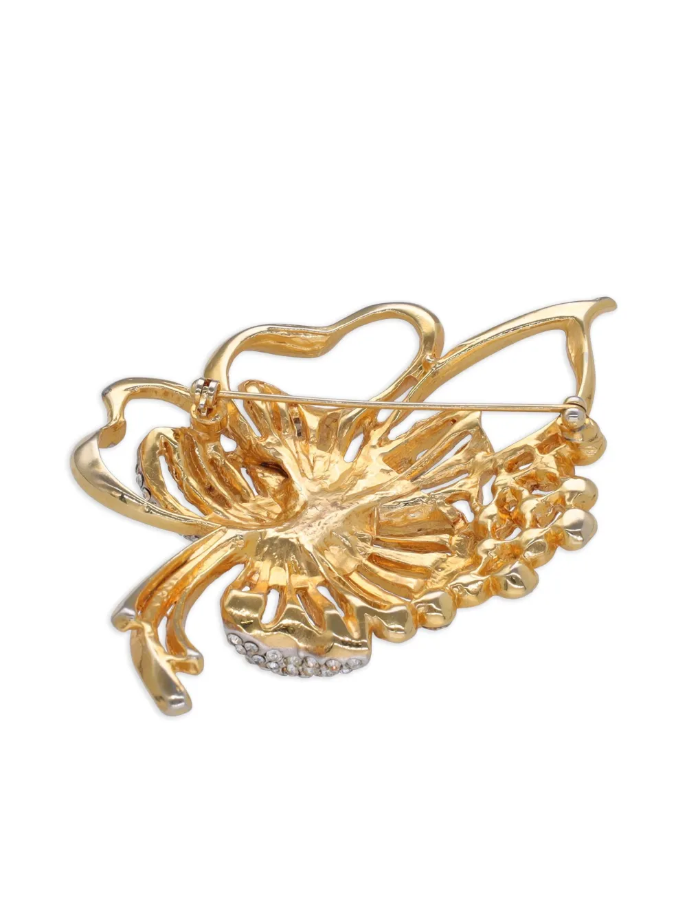 Vintage Embellished-leaf Brooch In Gold