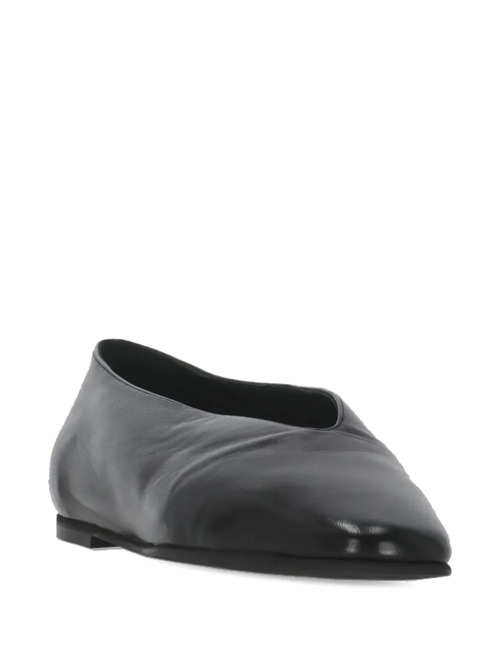 Poeve Reese Round-toe Leather Ballet Flats In Black