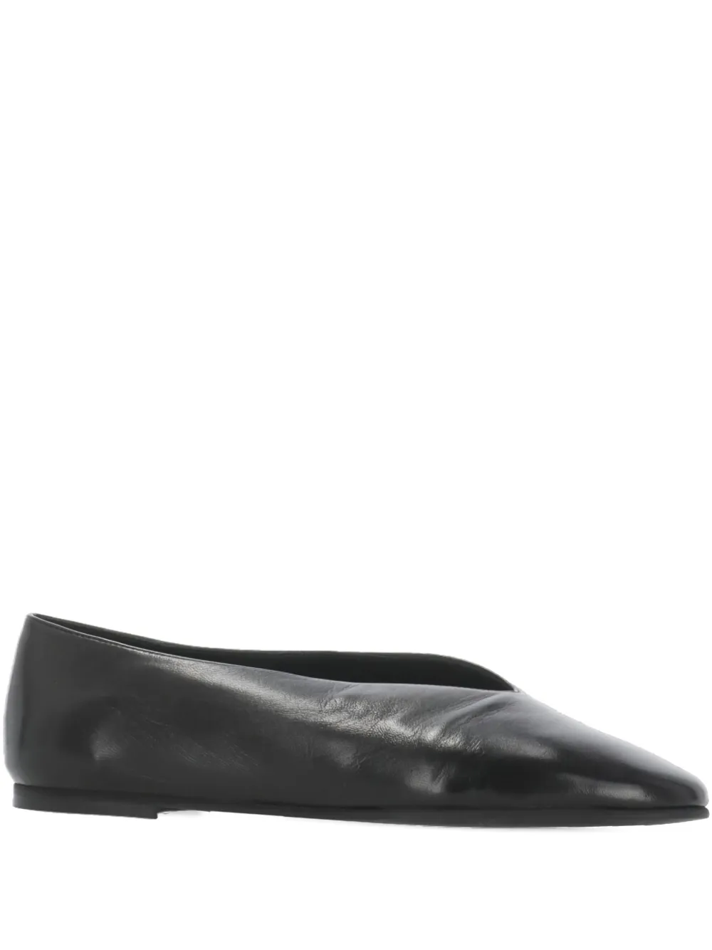 Poeve Reese Round-toe Leather Ballet Flats In Black