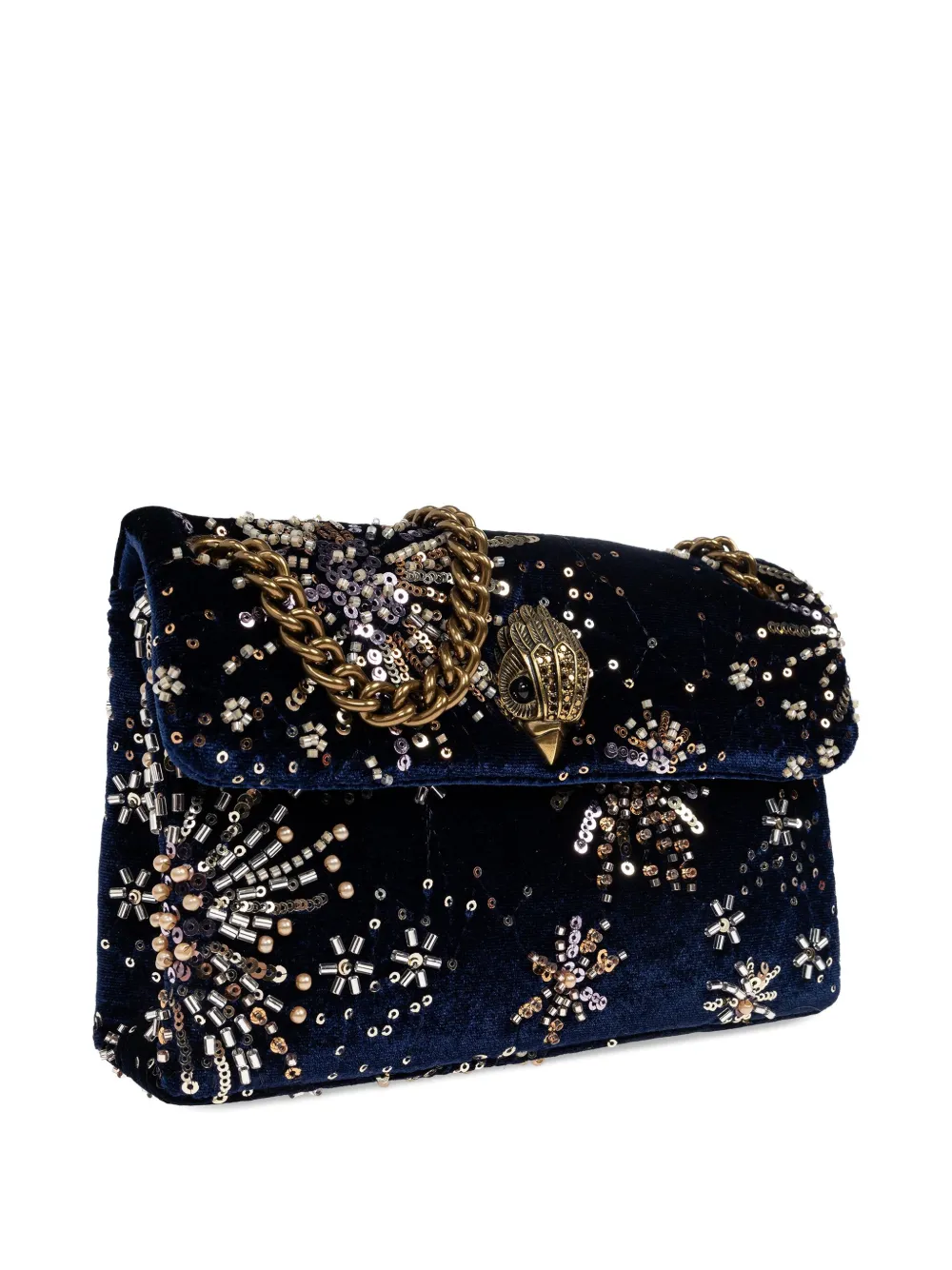Kurt Geiger Mini Bead-embellished Velvet Shoulder Bag In Blue