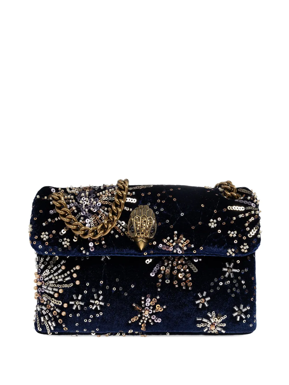 Kurt Geiger Mini Bead-embellished Velvet Shoulder Bag In Blue