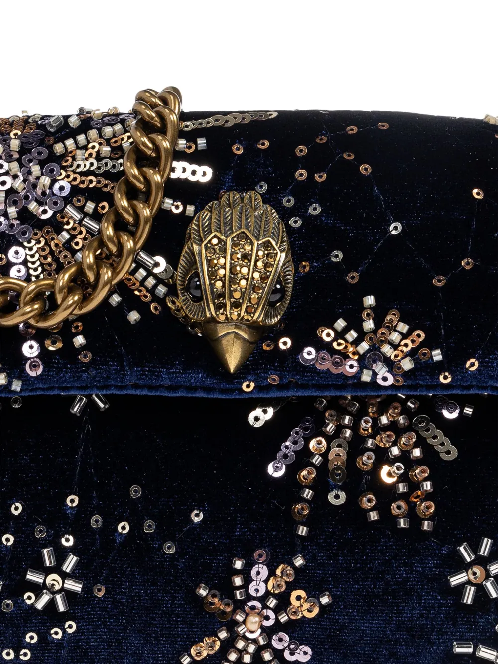 Kurt Geiger Mini Bead-embellished Velvet Shoulder Bag In Blue