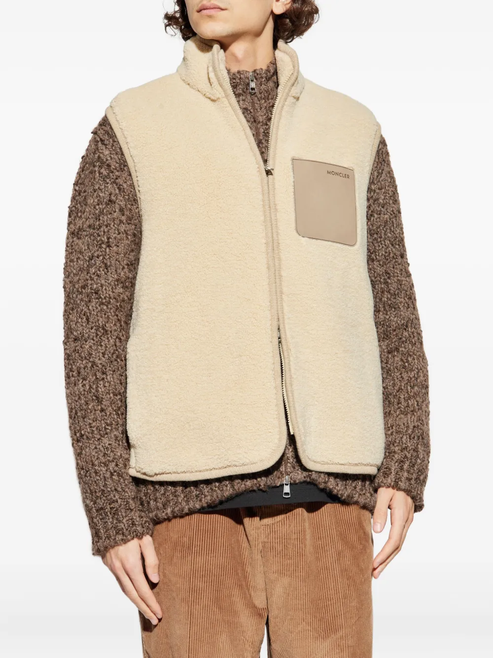 Moncler Zip-up Patch-pocket Gilet In Neutral