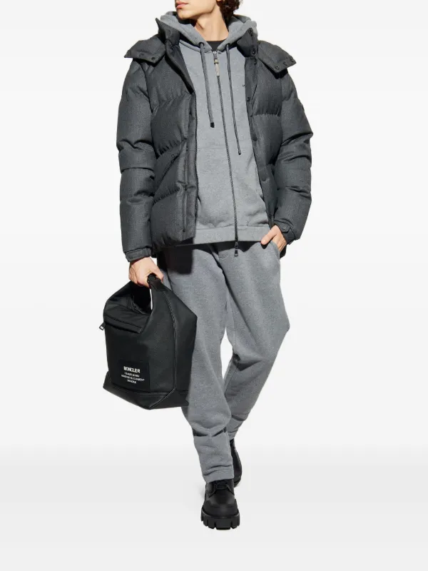 Moncler leather-logo zip-up Hoodie | Grey | FARFETCH ZA