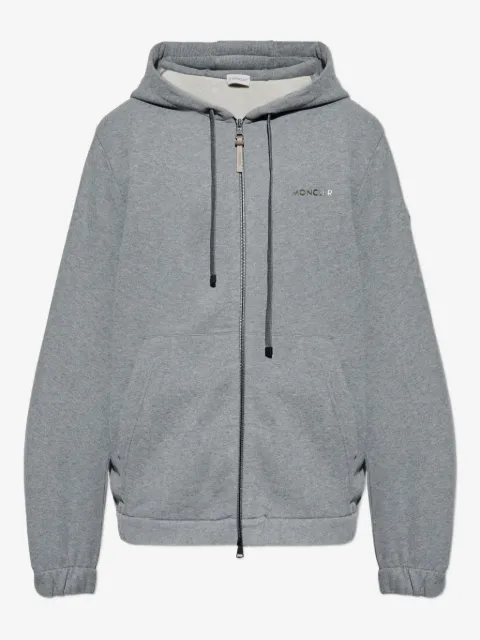 Moncler leather-logo zip-up hoodie