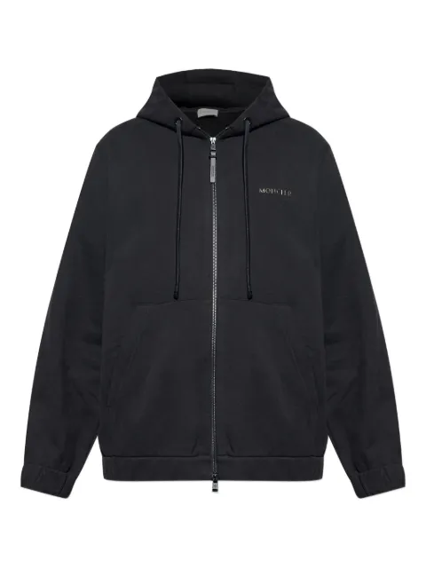 Moncler leather-logo zip-up hoodie