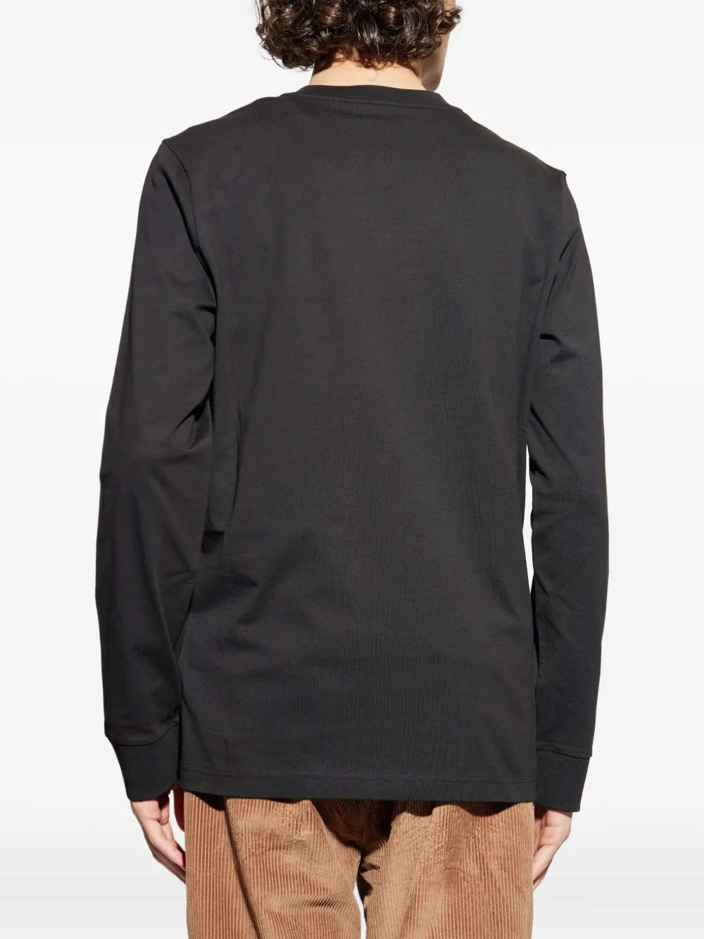 Moncler Leather Logo Long Sleeve Cotton T-shirt In Black