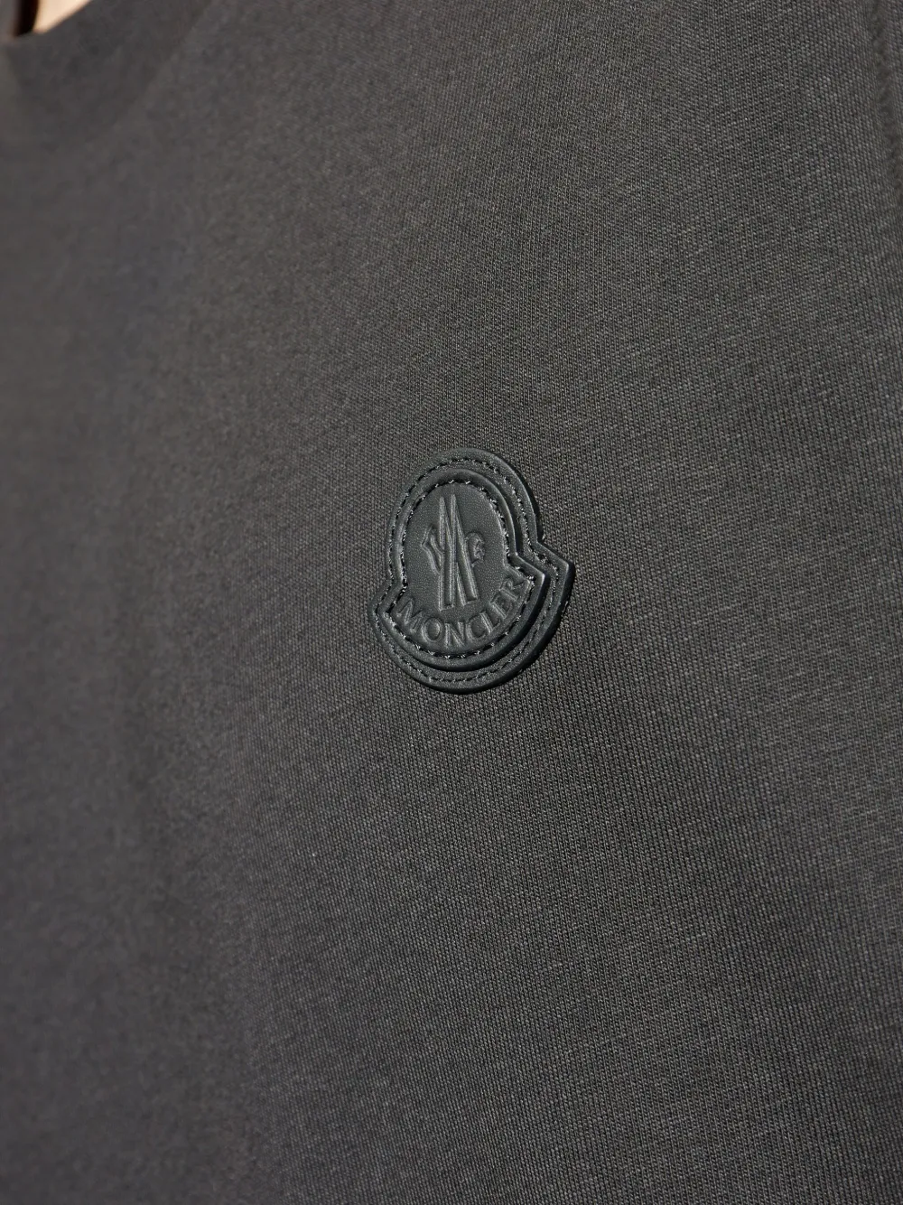 Moncler Leather Logo Long Sleeve Cotton T-shirt In Black