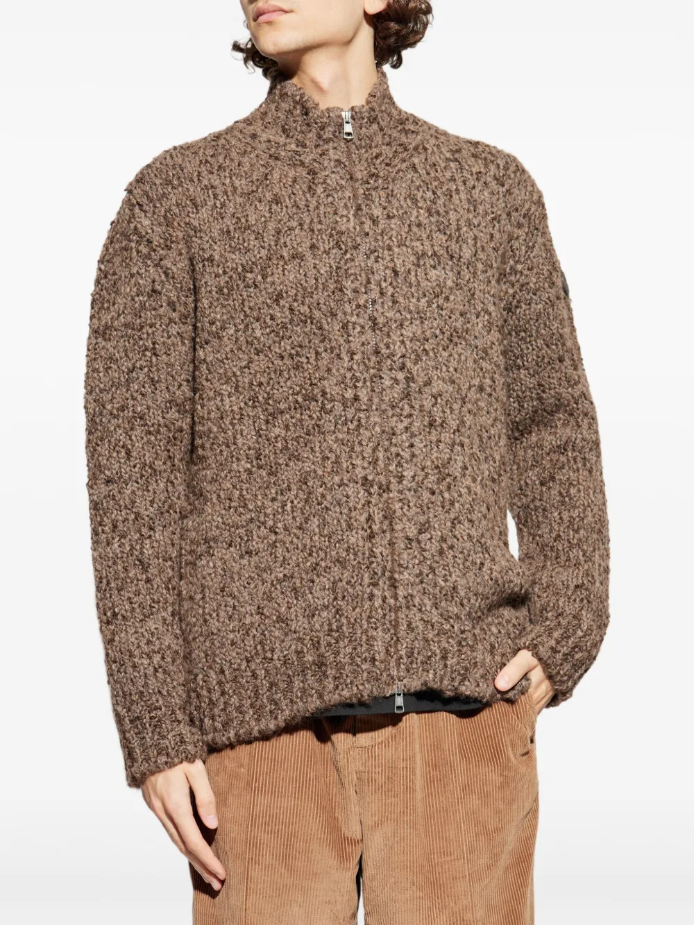 Moncler Vest met leren patch en rits Bruin