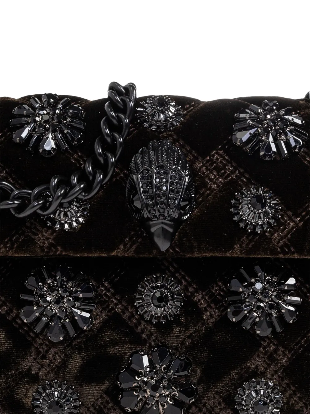 Kurt Geiger Mini Velvet Kensington Quilted Shoulder Bag In Brown