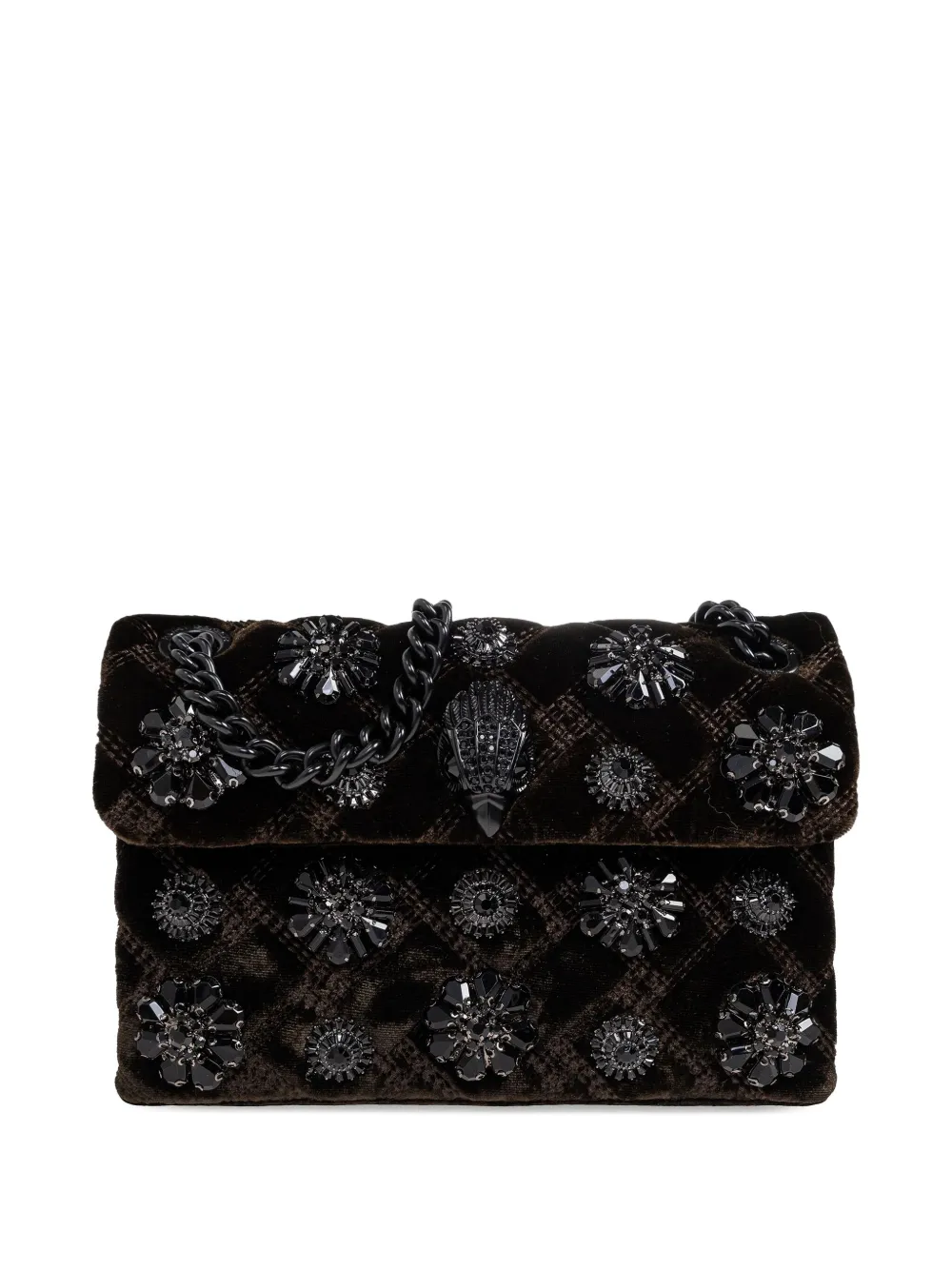 Kurt Geiger Mini Velvet Kensington Quilted Shoulder Bag In Brown