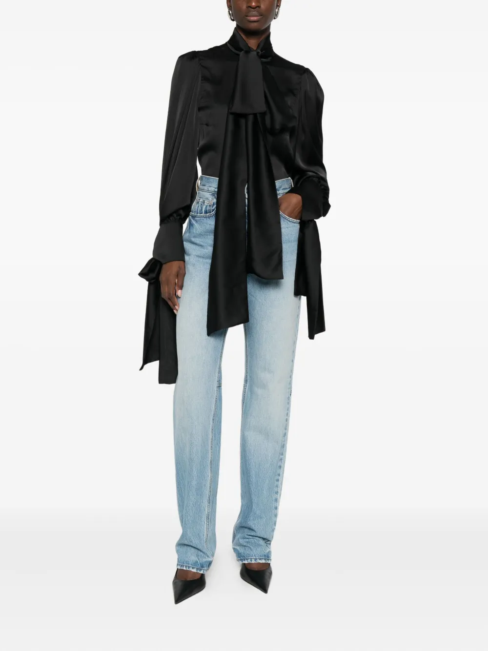RHIZOME bow-tie silk blouse - Zwart