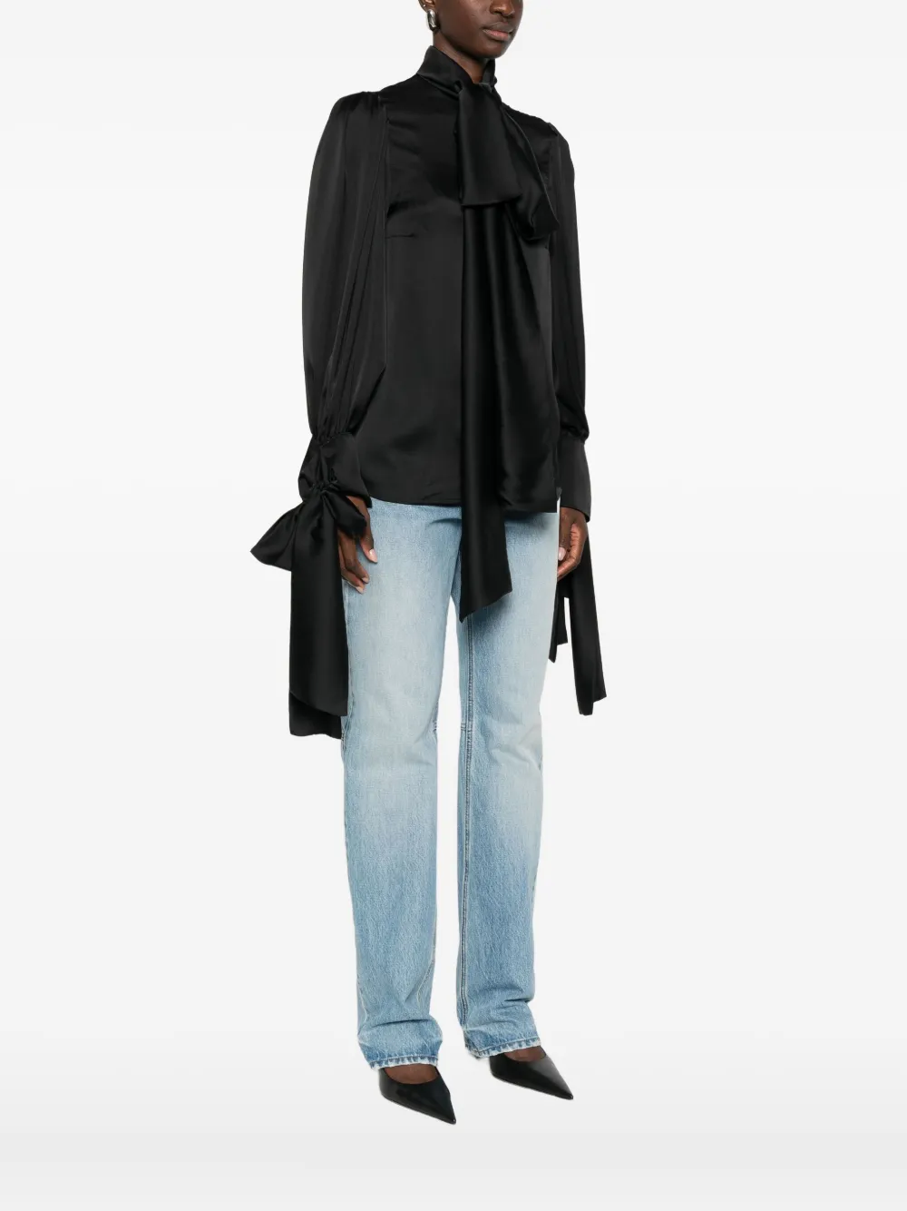 Rhizome Bow-tie Silk Blouse In Black