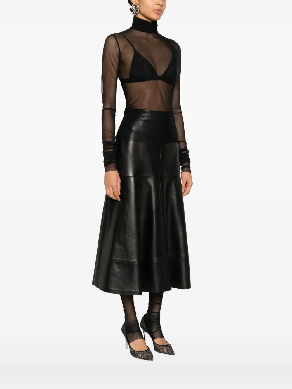 Rhizome Sovino Tulle Turtleneck Top In Black