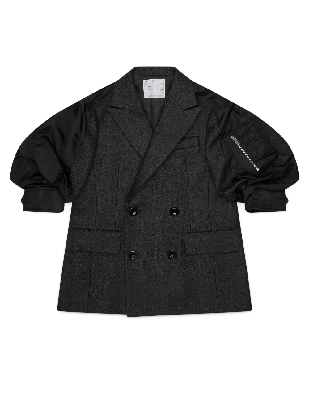 Sacai Plaid Double-breasted Jacket In Black