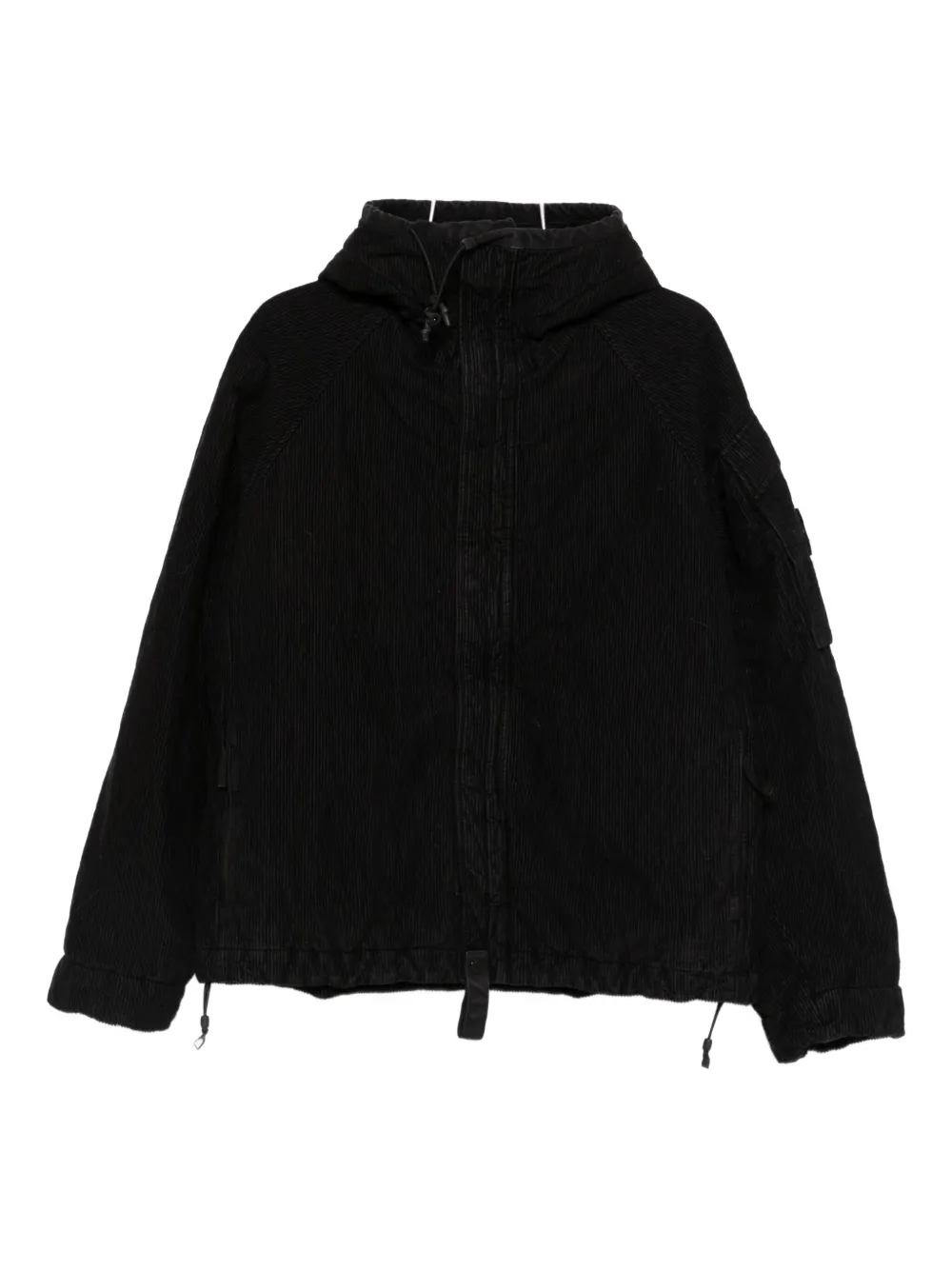 Stone Island Hooded Corduroy Jacket In Black