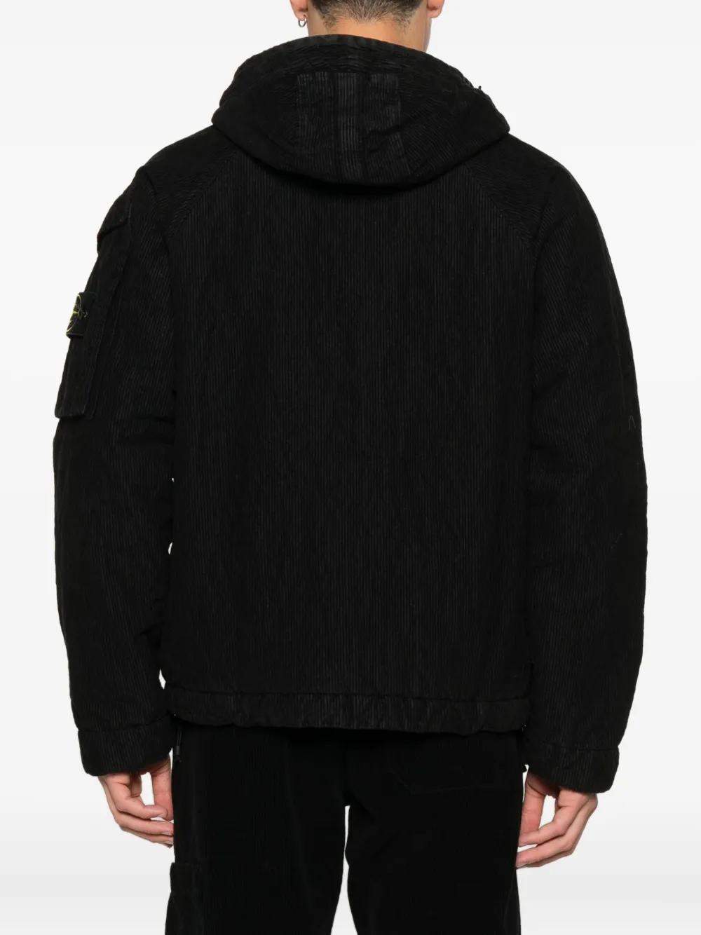 Stone Island Hooded Corduroy Jacket In Black
